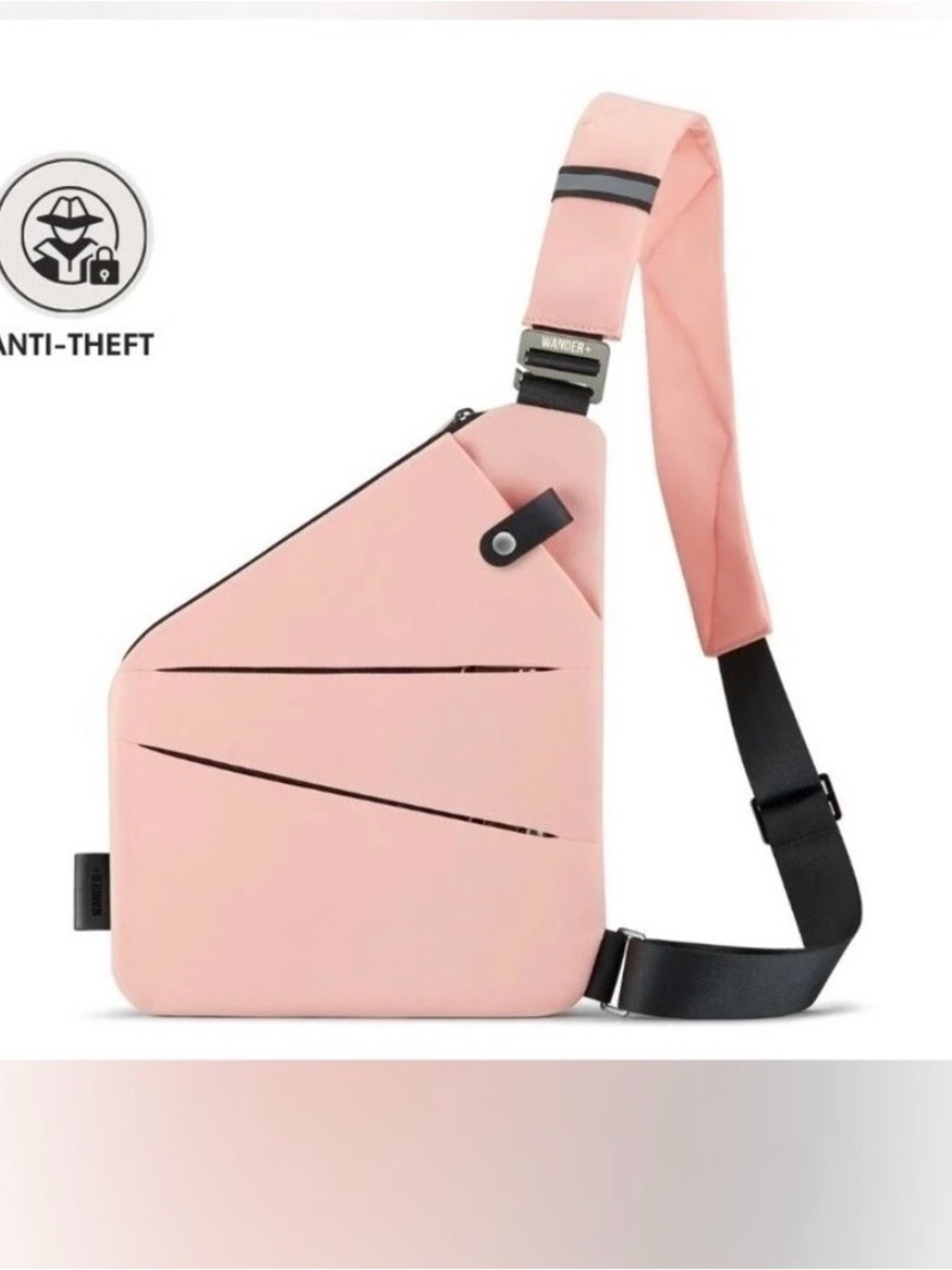 Wander Pink Anti-Theft Sling Bag with Angled Zip Details